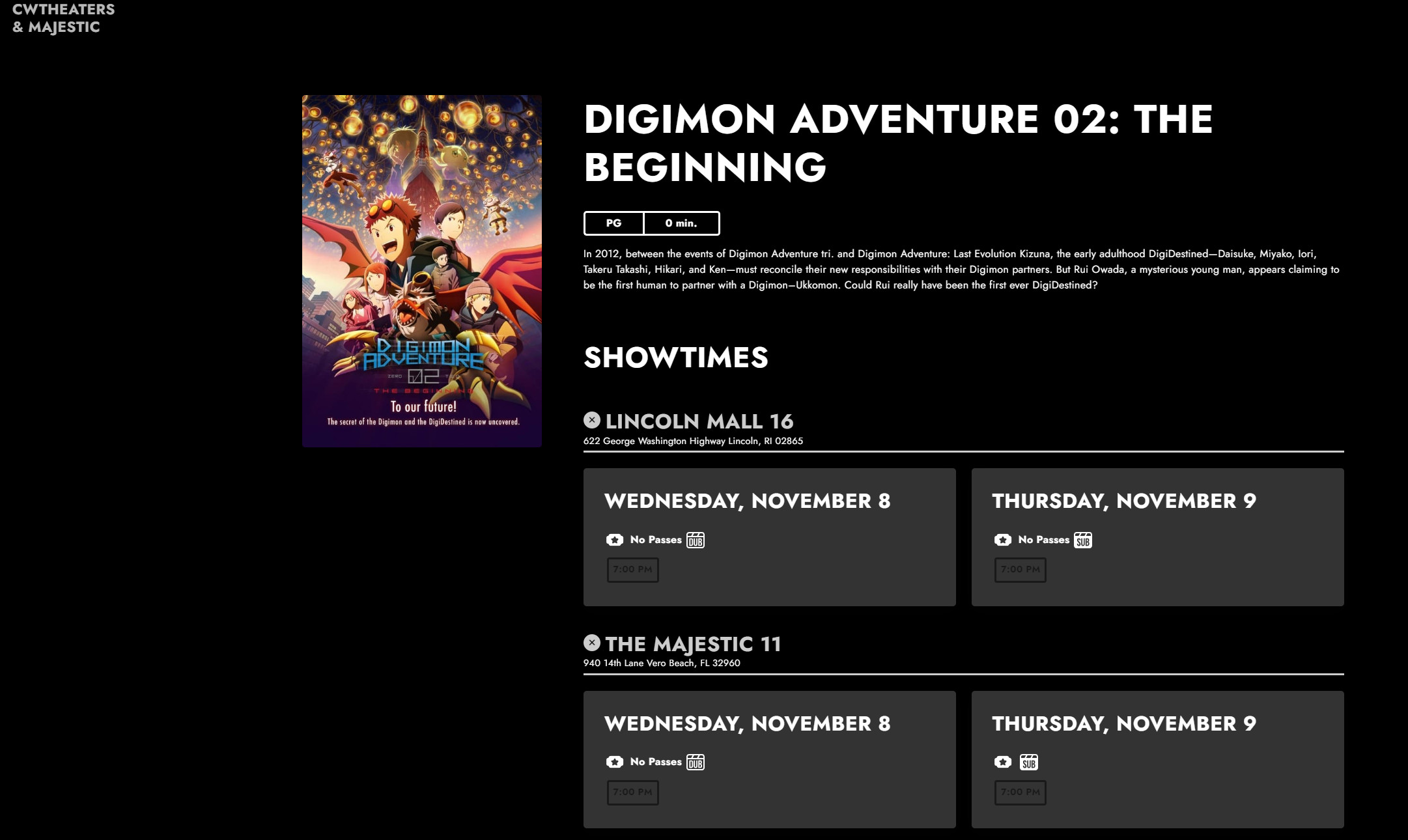 Digimon Adventure 02 Rhe Beginning Movie coming to the US Nov 8 and 9